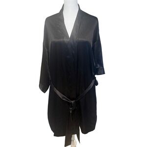 Victoria's Secret Black Satin Kimono Robe S/M Short Wrap Loungewear Belted
